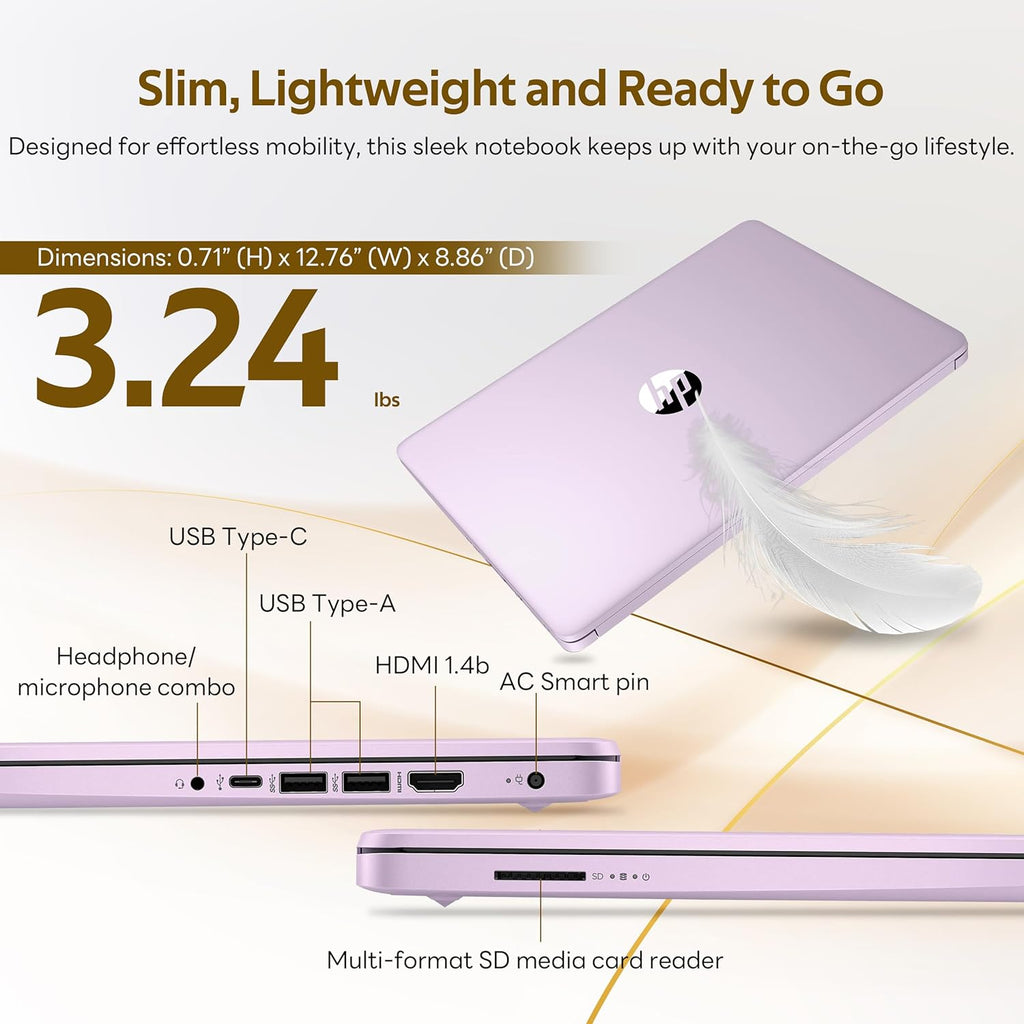 HP Stream 14" HD Student&Business Laptop with AI Copilot  Intel Processor N150  4GB RAM  1.12TB Storage (128GB UFS + 1TB Docking Station)  1 Year Office 365  720p Webcam  Win 11  Lavender Purple