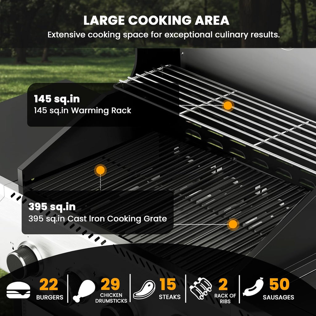 4-Burner Gas Grill with Side Burner Stainless Steel Propane Grill with Porcelain-Enameled Grills Built-In Thermometer 42000BTU BBQ Grill for Outdoor Cooking and Patio Barbecues