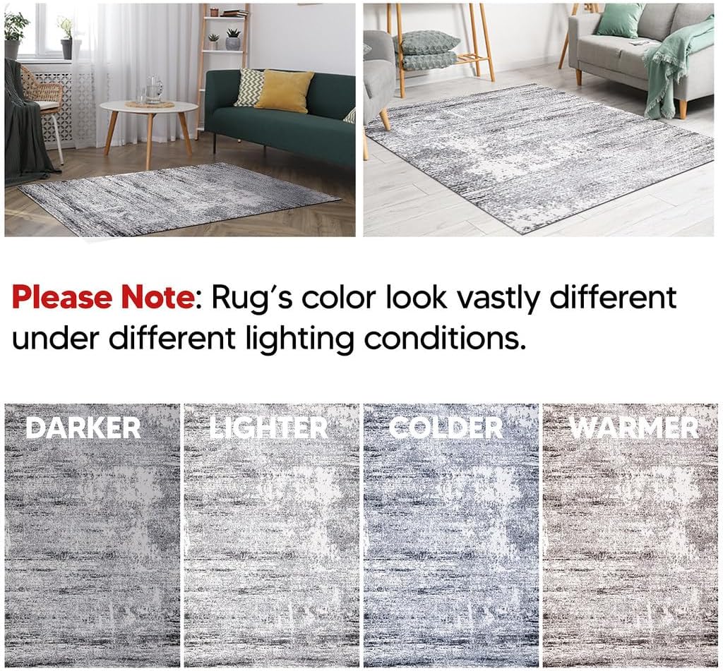 Keen Home Design Area Rugs - 9x12 Non-Shedding, Abstract Rugs for Kitchen, Living Room, Bedroom, Dining Room, Entryway - Size: 9'2" x 11'11", Abstract Cream/Grey