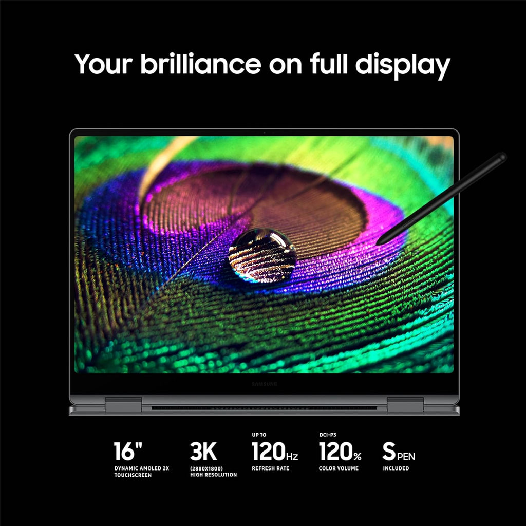 Samsung 16” Galaxy Book5 Pro 360 Copilot+ PC  AI Computer  Intel Core 7 Ultra Processor  3K AMOLED (2880x1800) Touchscreen  S Pen 120Hz  Dolby Atmos  Student Laptop  Lightweight  All-Day Battery Life
