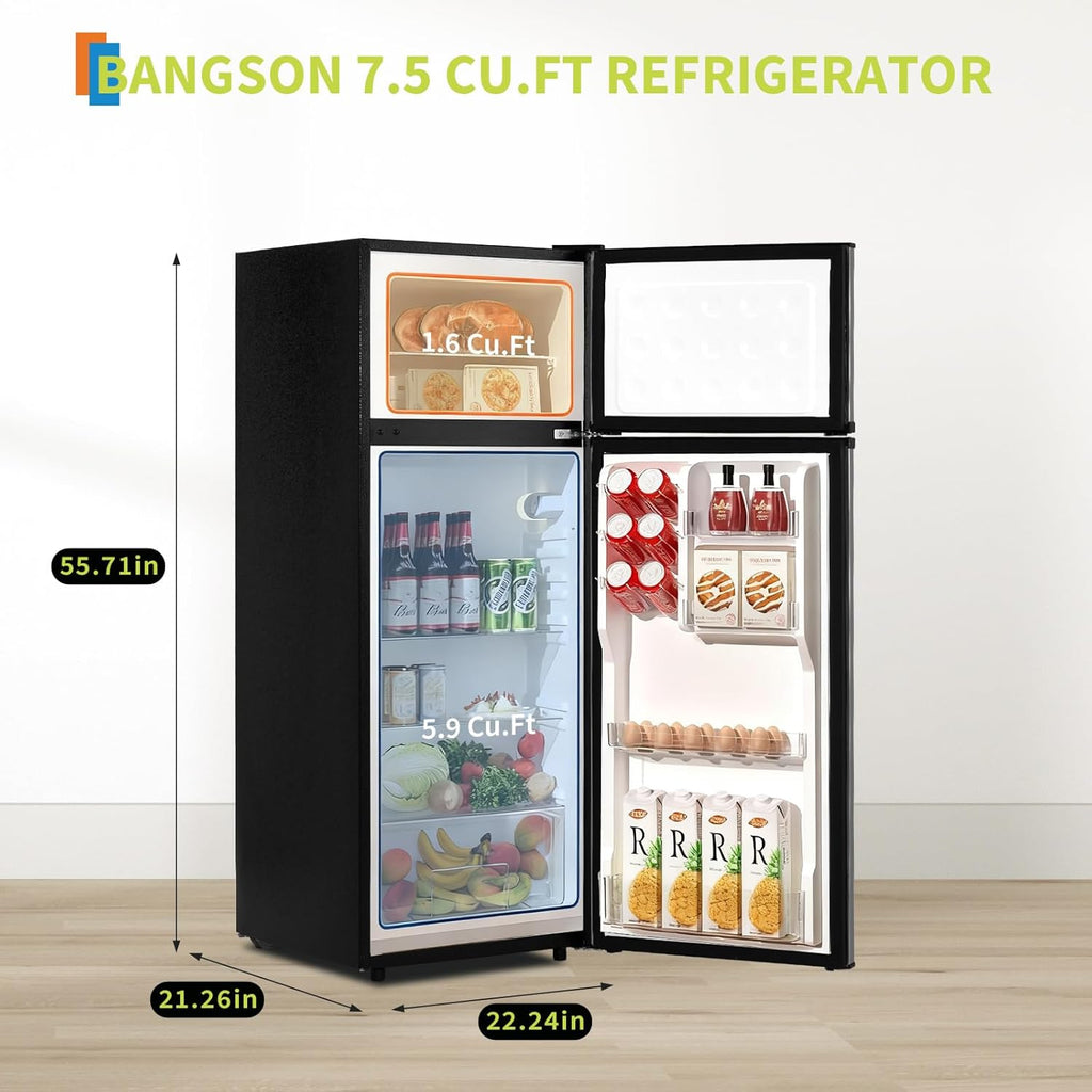 Garvee 7.5 Cu. Ft. Compact Refrigerator | Two Door Mini Fridge with Energy-Efficient & Quiet Operation | for Dorm, Office, Bedroom, Kitchen, Bar Use with Adjustable Shelves