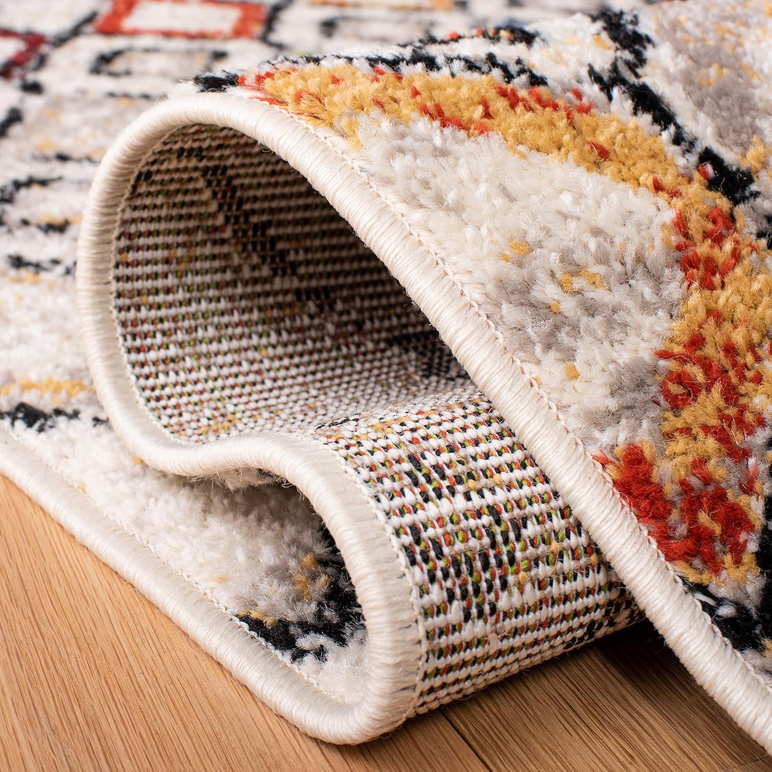 SAFAVIEH Amsterdam Collection Area Rug - 9' x 12', Ivory & Multi, Moroccan Boho Design, Non-Shedding & Easy Care, Ideal for High Traffic Areas in Living Room, Bedroom (AMS108K)