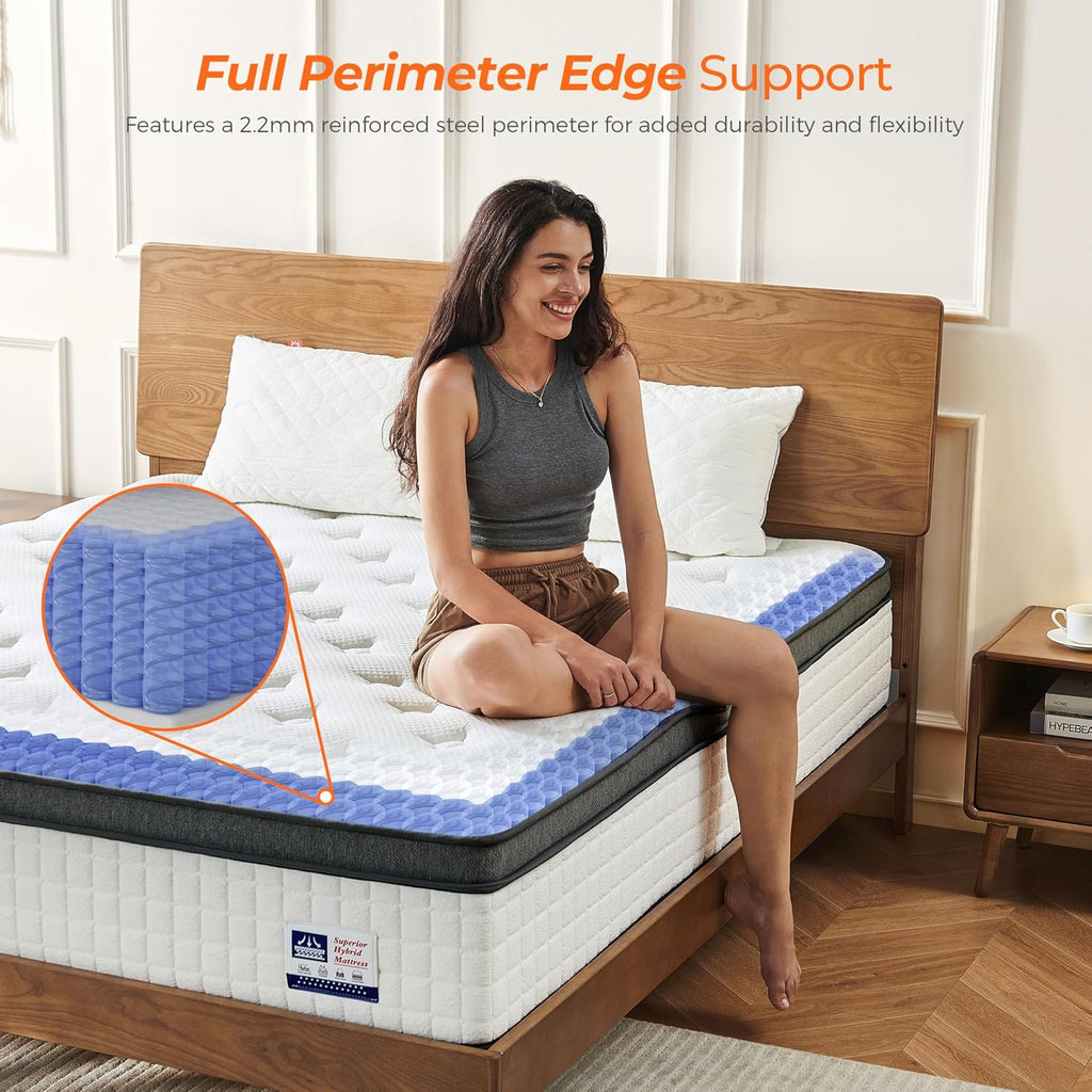 12 Inch Full Mattress, Medium Firm Full Size Hybrid Mattress with Pocket Springs for Breathability, Pressure Relief, Motion Isolation, Pro Coil Edge Support, CertiPUR-US Certified