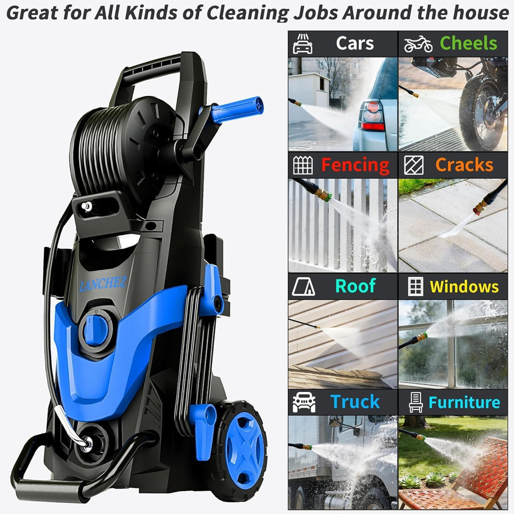 2026 Upgrade Pressure Power Washer 4800PSI w/4 Quick Connect Nozzles  Inlet Hose & Filter&500ML Soap Tank  High Cleaning Machine for Cars/Fences/Driveways/Patios/Home Cleaning Blue