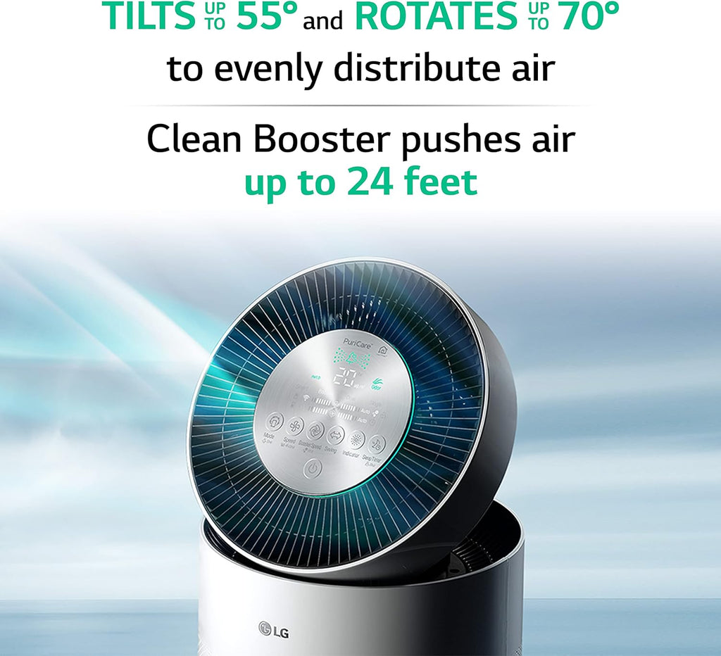 LG PuriCare 360-Degree Single Air Purifier with Clean Booster, ThinQ Wi-Fi and Voice Control (AS330DWR0), 310 sq. ft, White