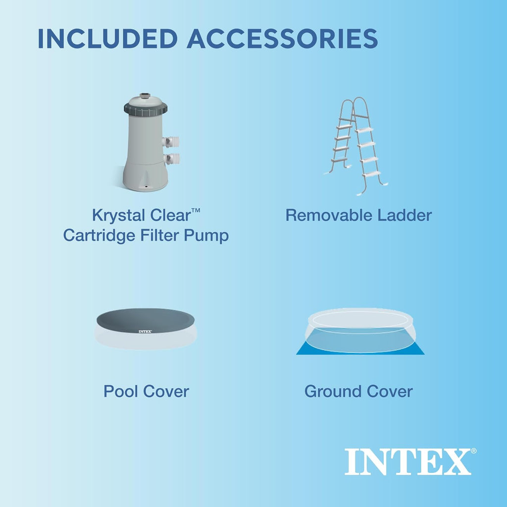 Intex 28167EH Easy Set Inflatable Swimming Pool Set: 15ft x 48in – Includes 1000 GPH Cartridge Filter Pump – Removable Ladder – Pool Cover – Ground