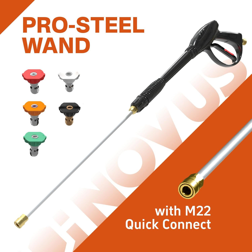 NOVUS Gas Pressure Washer 3400 PSI  2.6 GPM Power Washer with 30FT Extra-Long Hose  5 Nozzles  Onboard Soap Tank  212CC Engine  Spray Gun and Wand  for Vehicles Driveways Patios Fences Furniture
