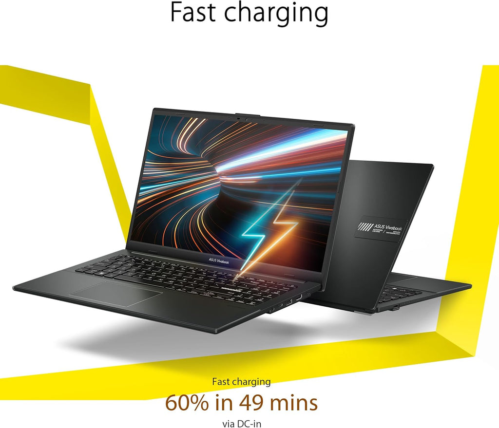 ASUS Vivobook Go 15.6” FHD Slim Laptop  AMD Ryzen 3 7320U Quad Core Processor  8GB DDR5 RAM  256GB SSD  Windows 11 Home  Fast Charging  Webcam Shield  Military Grade Durability  Black  E1504FA-AB34