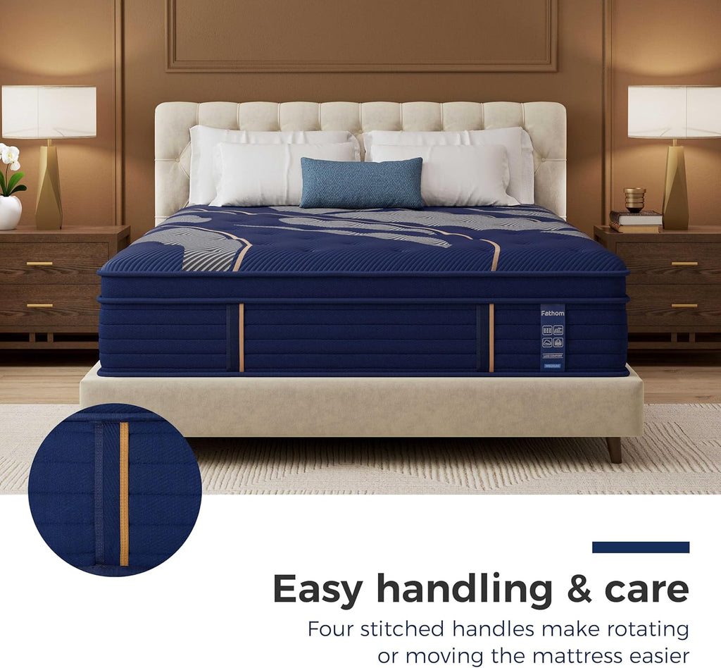 FATHOM Firm Queen Mattress, 14 Inch Hybrid Mattress with Breathable Modal Cover, Cooling Gel Memory Foam & Pocket Spring, Back Support & Fiberglass-Free, CertiPUR-US Certified, Foam Made in USA
