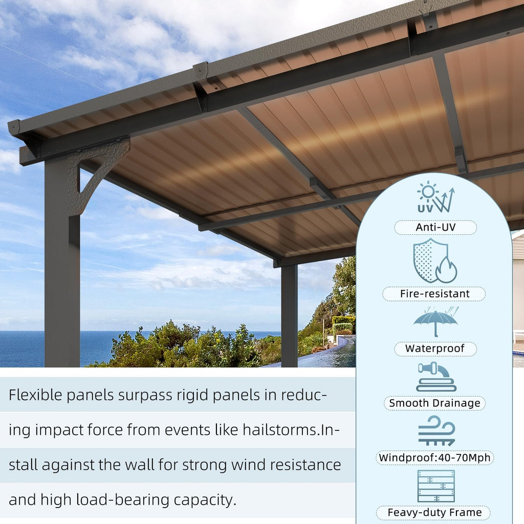 AECOJOY 14' x 10' Gazebo for Patio  Hard Top Lean to Gazebo Pergola with Roof (140 Sq.Ft Shaded)  Large Wall-Mounted Heavy Duty Awnings for Patio  Decks  Backyard and More