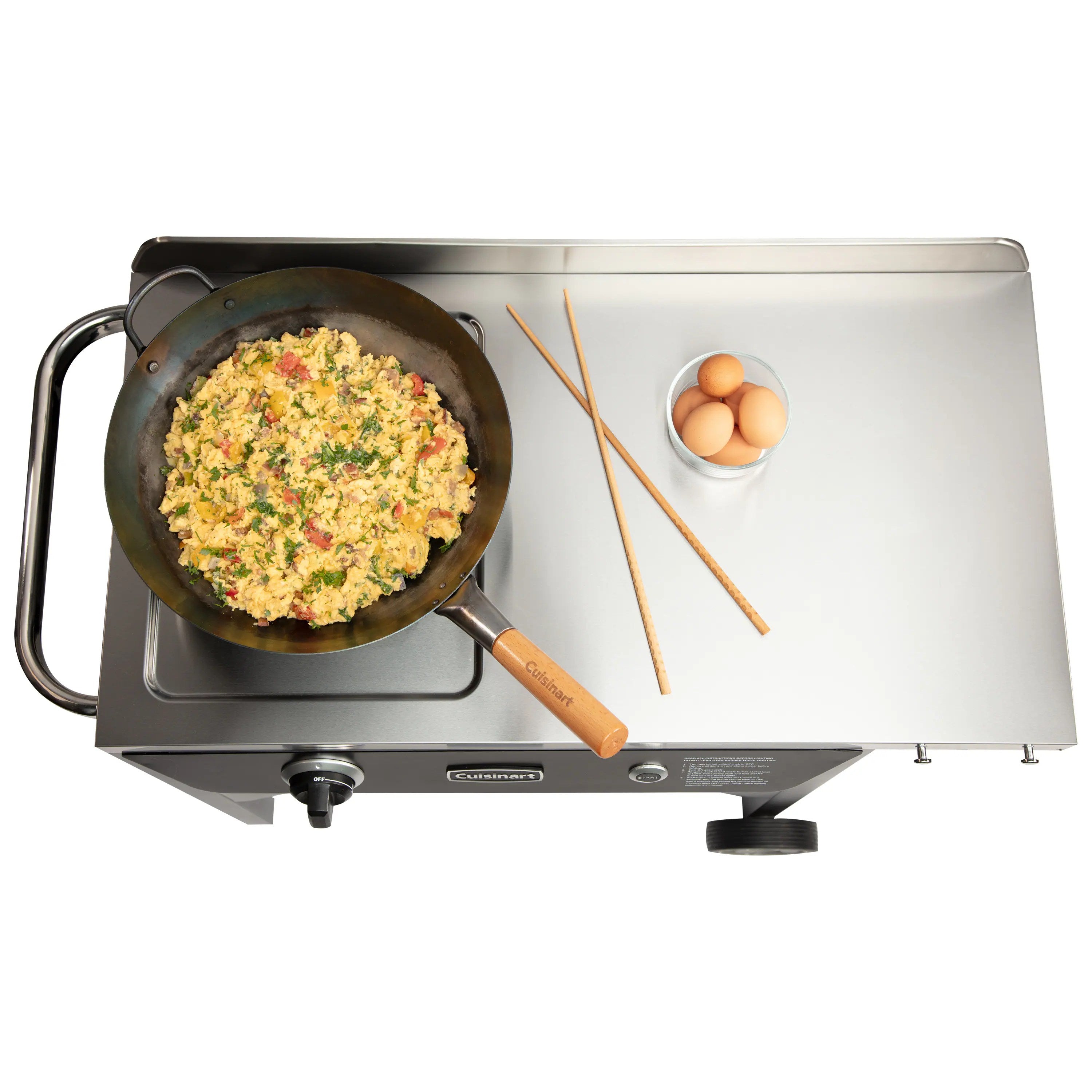 Cuisinart Outdoor Wok Station, 50,000 BTU Propane Outdoor Wok Burner w Prep Table, 14锟芥锟斤拷 Carbon Steel Wok for Stir Fry, Searing, BBQ 锟斤拷 Black