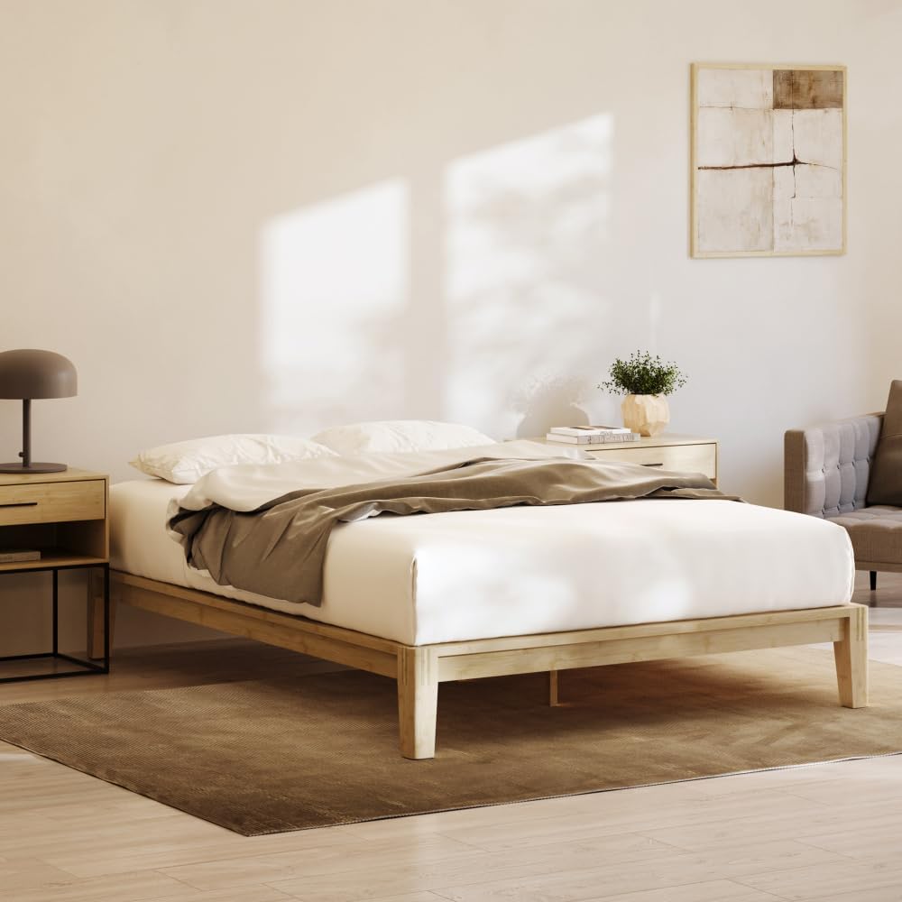 Nectar Bamboo Platform Bed Frame - Queen - Natural - Floating Center Support Legs - 12” Height - Easy Tool Free Set Up - Contemporary and Durable - Sturdy Wooden Support Slats - Holds Up To 800 Pounds