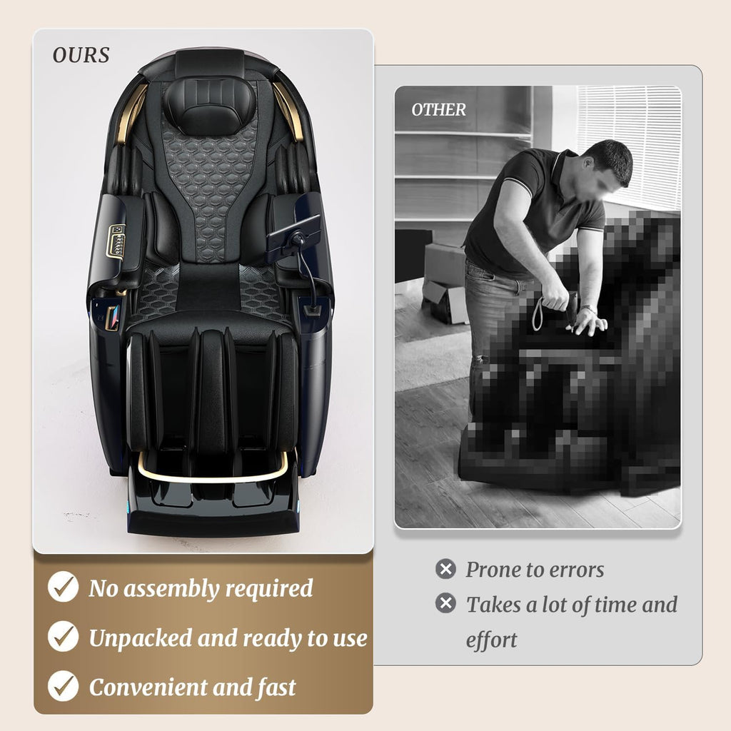 4D Zero Gravity Massage Chair 52" SL-Track Sliding Massages AI Voice Control System LCD Touch Screen 52 Airbags Soft Massage Body Scan and Calfrest Extension Massage Chairs Full Body  Wireless Charger