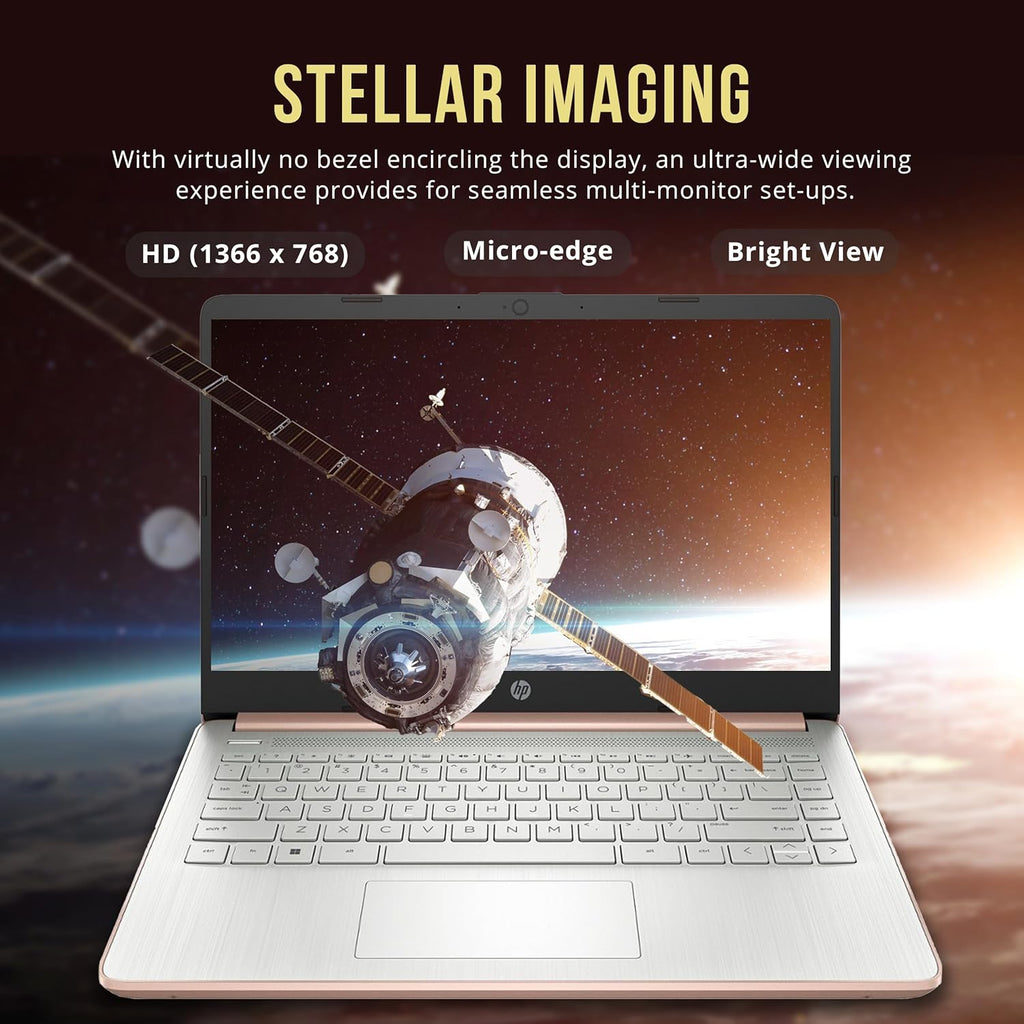 HP Stream 14" HD BrightView Laptop  Intel Celeron N150  16GB RAM  416GB Storage (128GB eMMC + 288GB Docking Station Set)  Intel UHD Graphics  720p Camera  Wi-Fi  1 Year Office 365  Win 11 S  Gold
