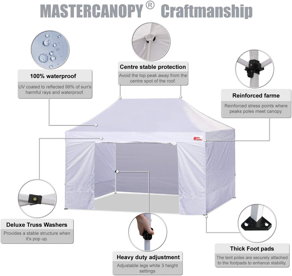 MASTERCANOPY Heavy Duty Pop-up Canopy Tent with Sidewalls (10x15 White)