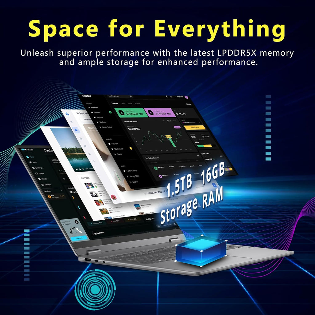 Lenovo Yoga 7i 2-in-1 16" 2K Touchscreen Laptop  Intel Ultra 5 226V  16GB LPDDR5X  1.5TB Storage(512GB SSD & 1TB Docking Station)  Intel Arc Graphics  Backlit Keyboard  Fingerprint  Win 11 Pro  Gray