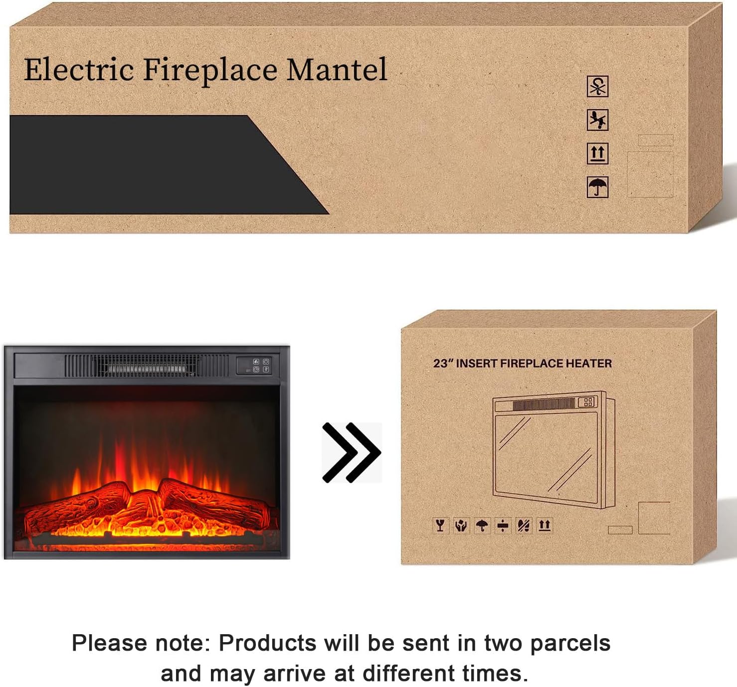 72" Electric Fireplace with Mantel, White TV Stand for TVs Up to 80 Inch, Farmhouse Entertainment Center with Storage for Bedroom,23'' Fireplace Insert Heater for Living Room