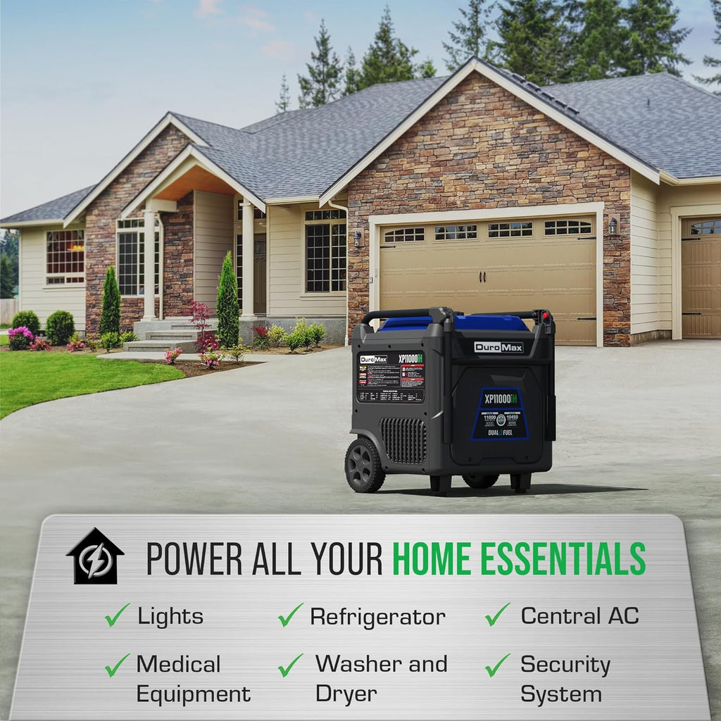 DuroMax XP11000iH 11 000-Watt Dual Fuel Portable Digital Inverter Generator - Gas & Propane  Remote Electric Start  Transfer Switch Ready  RV & Emergency Ready