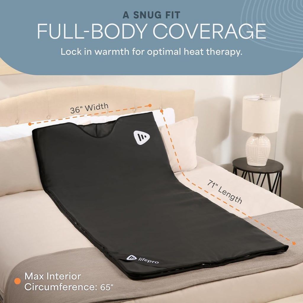 LifePro RejuvaWrap Infrared Sauna Blanket for Detox & Relaxation – Low EMF Carbon Fiber Heating  9 Temp Levels  5 Colors – Portable Sauna Blanket Infrared with Waterproof Interior & Carry Bag
