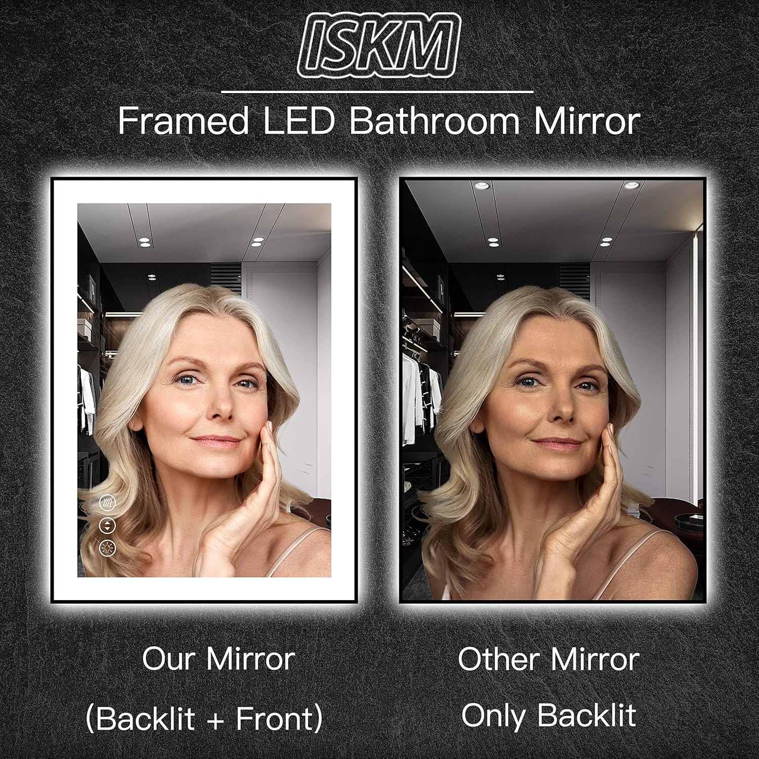 ISKM Framed LED Mirror for Bathroom 40"x36", Dimmable LED Bathroom Mirror with Lights, Anti-Fog, Front and Backlit Lighted Mirror 3-Colors, Shatterproof, Memory Function