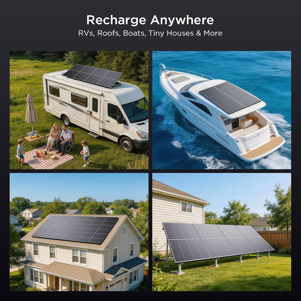 N-Type 16BB 400W Bifacial Solar Panel  2Pcs 200 Watt Solar Panel 12V  25% High Efficiency  Dual-module Parallel Anti-Shade Design  for RV Van Marine Home Rooftop Off-Grid Systems (2 Pack 200W)