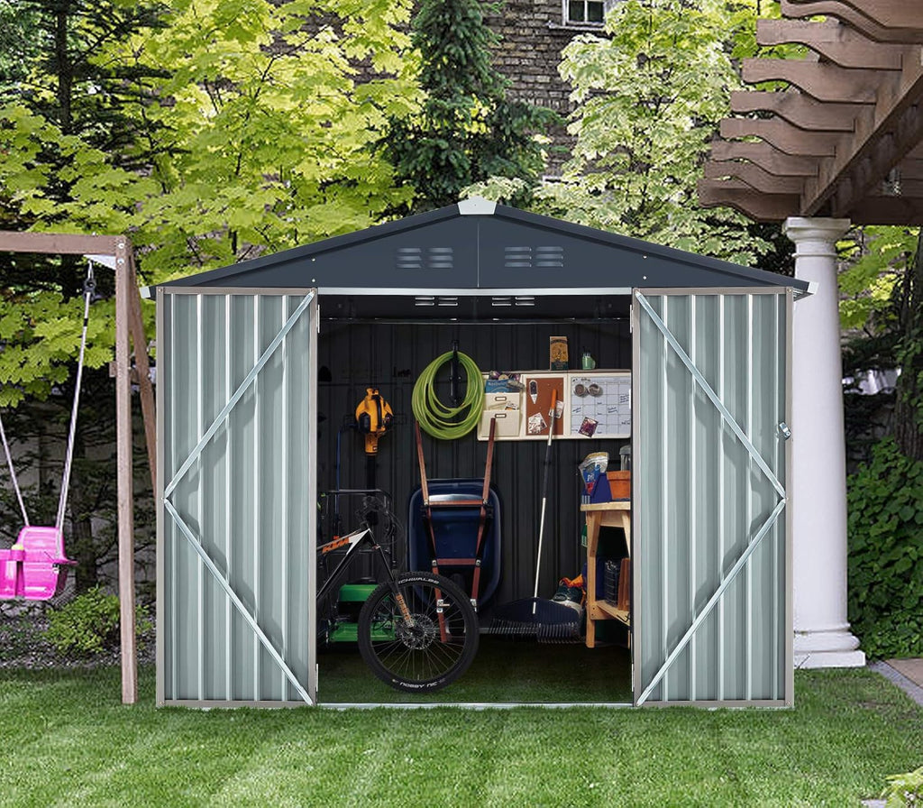 AECOJOY 8' x 6' Metal Storage Shed for Outdoor  Steel Backyard 6x8 Sheds & Outdoor Storage with Lockable Doors  Utility and Tool Storage for Garden  Backyard  Patio  Outside use