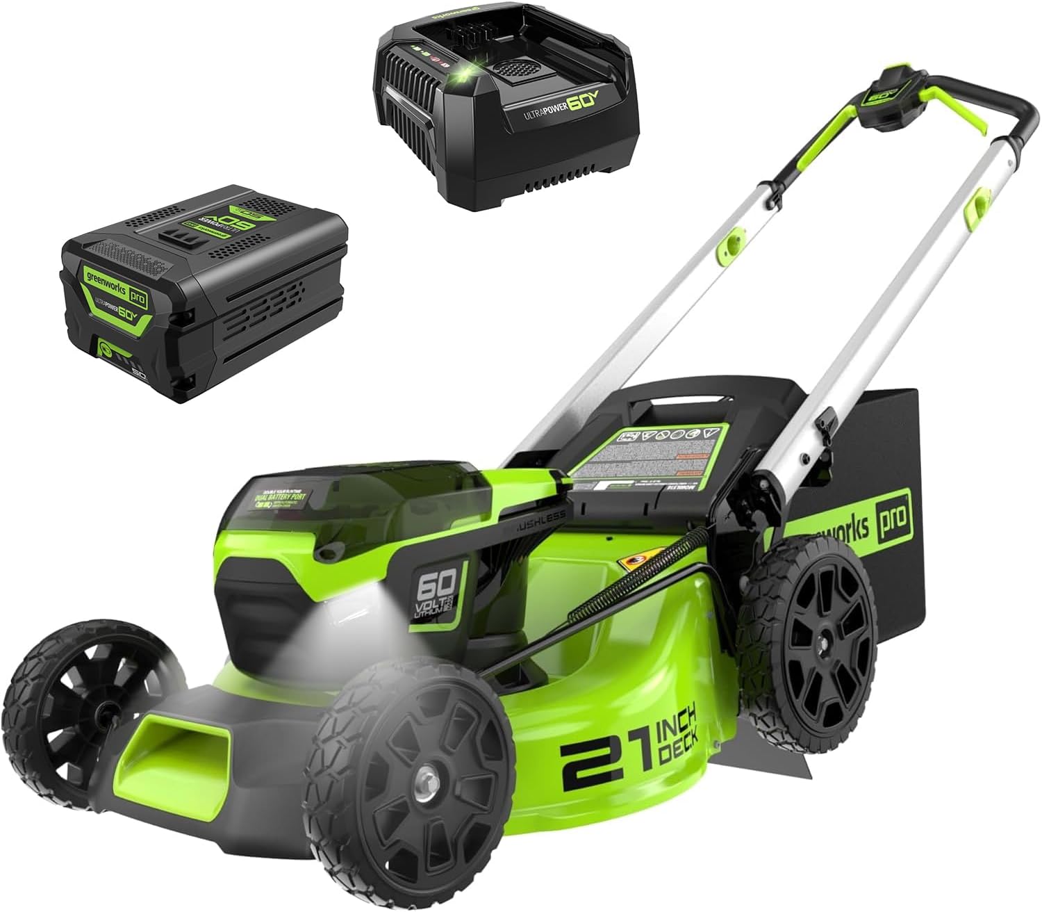 Greenworks 60V 21" Cordless Lawn Mower – 5.0Ah Battery & Rapid Chargerr(75+ Tool Compatibility  60Min Runtime)