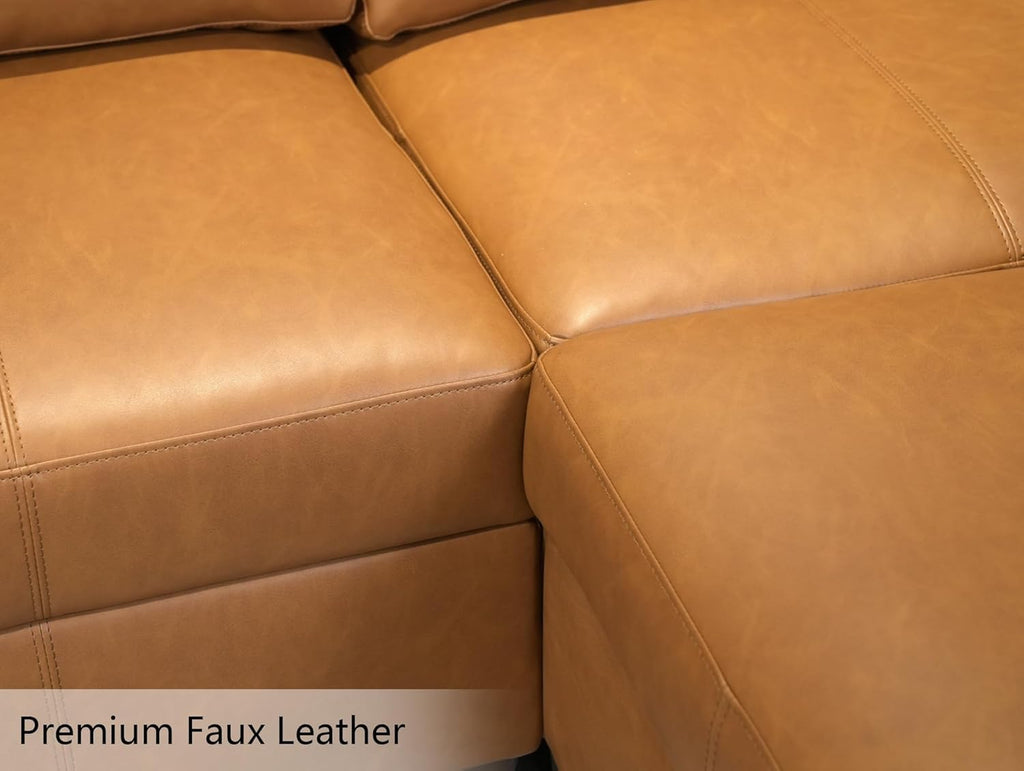 EASE MOOSE Faux Leather Sectional Sleeper Modular Sofa Modular Couch with Storage, Convertible Faux Leather Modular U Sectional Sleeper Sofa Couch Brown