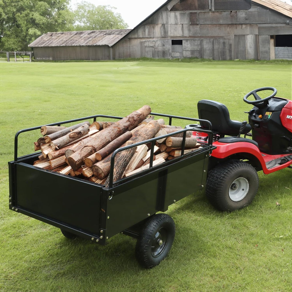 VEVOR Heavy Duty ATV Trailer Steel Dump Cart  750 lbs 15 Cubic Feet  Garden Utility Trailer Yard Trailers with Removable Sides for Riding Lawn Mower Tractor