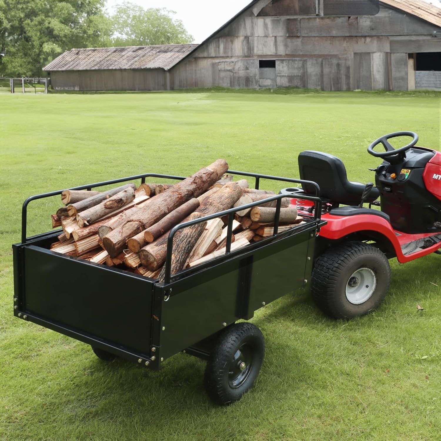 VEVOR Heavy Duty ATV Trailer Steel Dump Cart  750 lbs 15 Cubic Feet  Garden Utility Trailer Yard Trailers with Removable Sides for Riding Lawn Mower Tractor