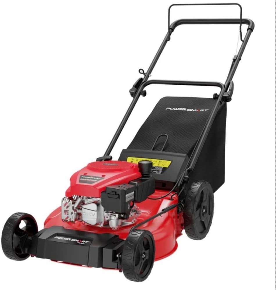 PowerSmart 21" 2-in-1 Push Lawn Mower  144cc Engine Mulching  Bagging  High Wheels  Lightweight and Easy Assembly 6 Cutting Height  Lightweight for Garden Yard