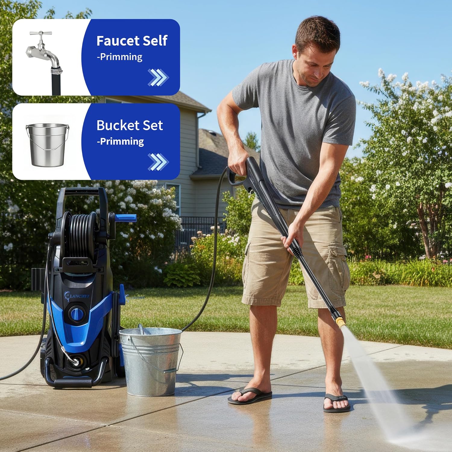 2026 Upgrade Pressure Power Washer 4800PSI w/4 Quick Connect Nozzles  Inlet Hose & Filter&500ML Soap Tank  High Cleaning Machine for Cars/Fences/Driveways/Patios/Home Cleaning Blue