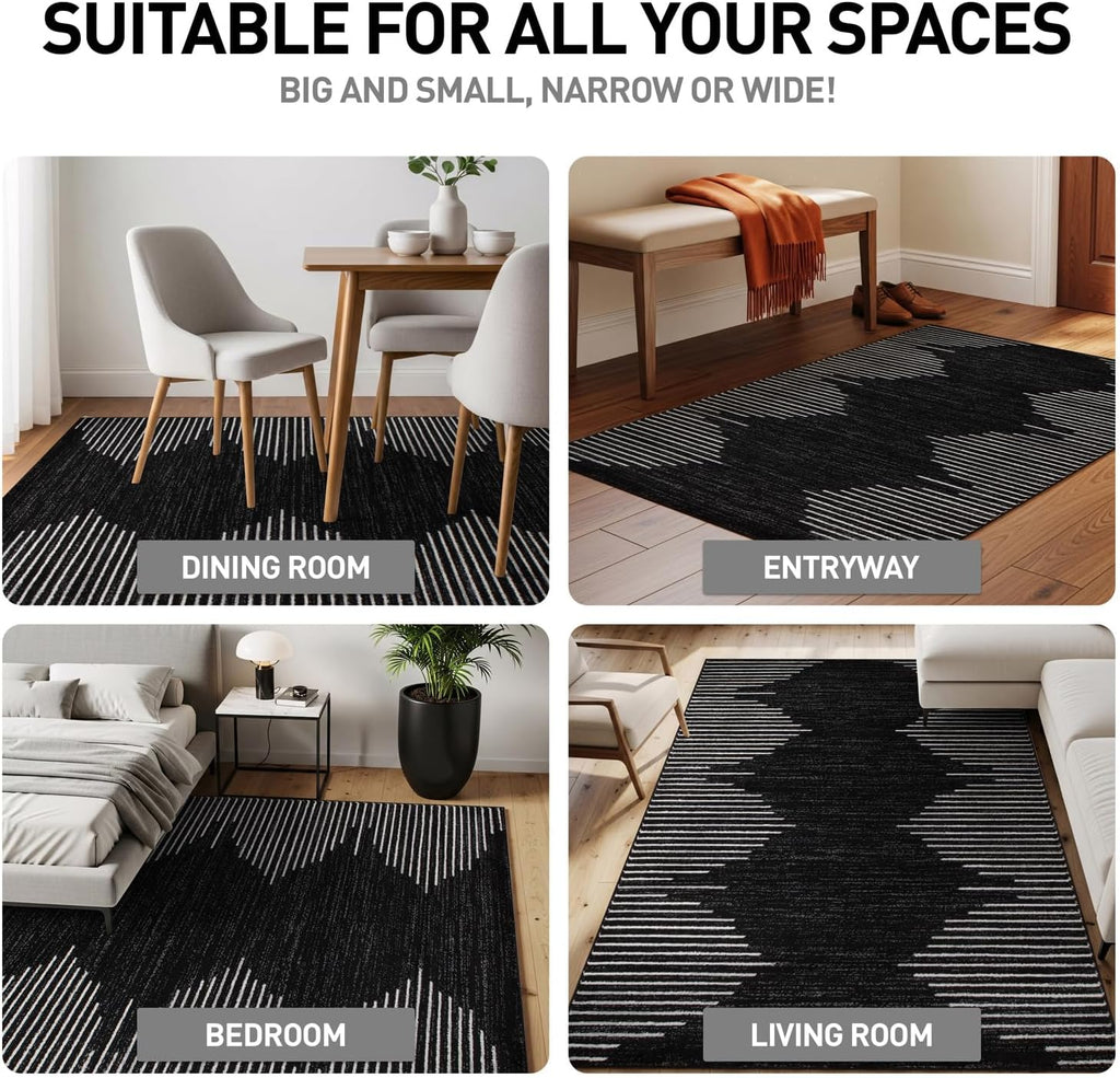 Rugshop Bohemian Stripe Stain Resistant High Traffic Living Room Kitchen Bedroom Dining Home Office Area Rug 10' x 14' Black