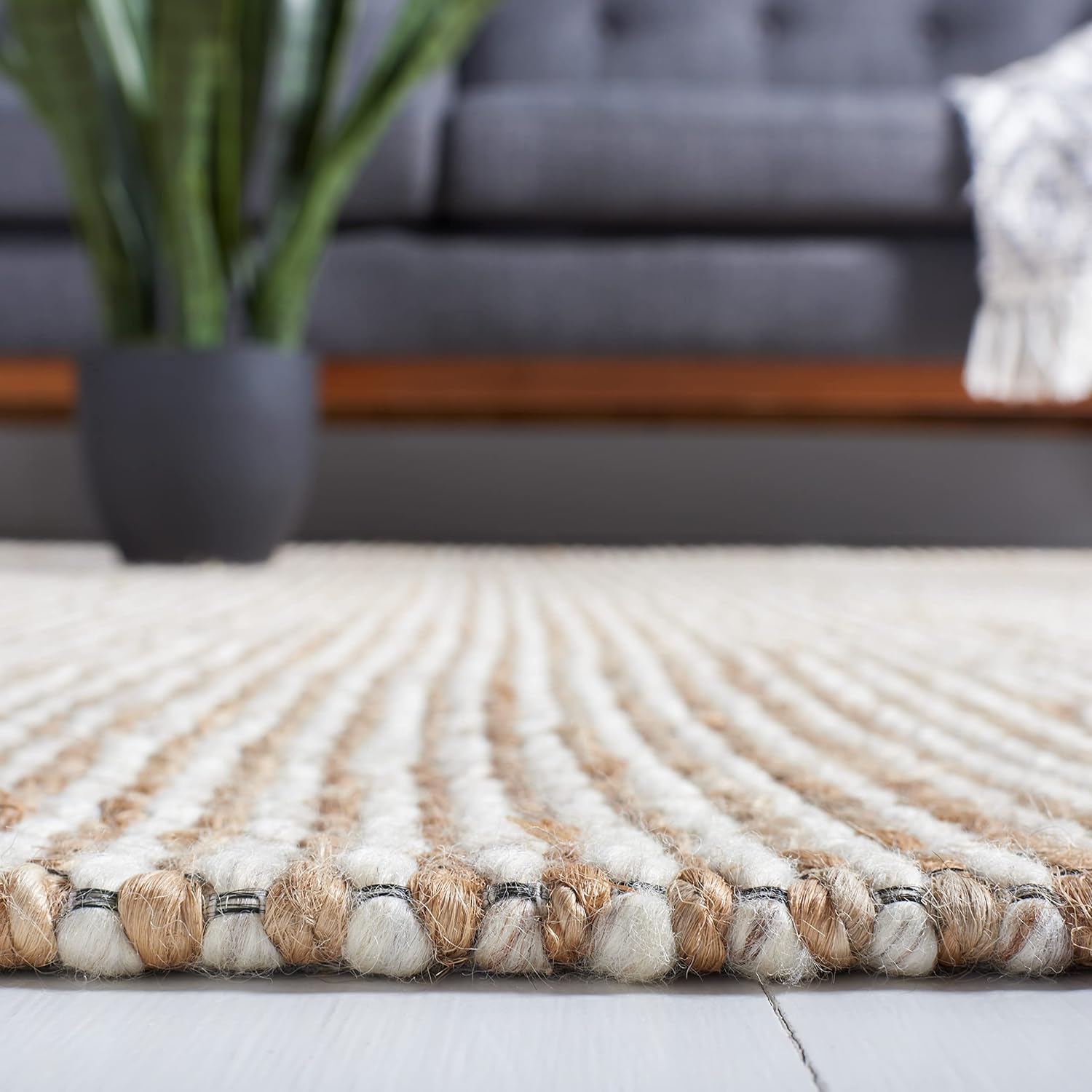 SAFAVIEH Natural Fiber Collection 8' x 10' Natural / Beige NFB553B Handmade Wool & Jute Living Room Dining Bedroom Area Rug