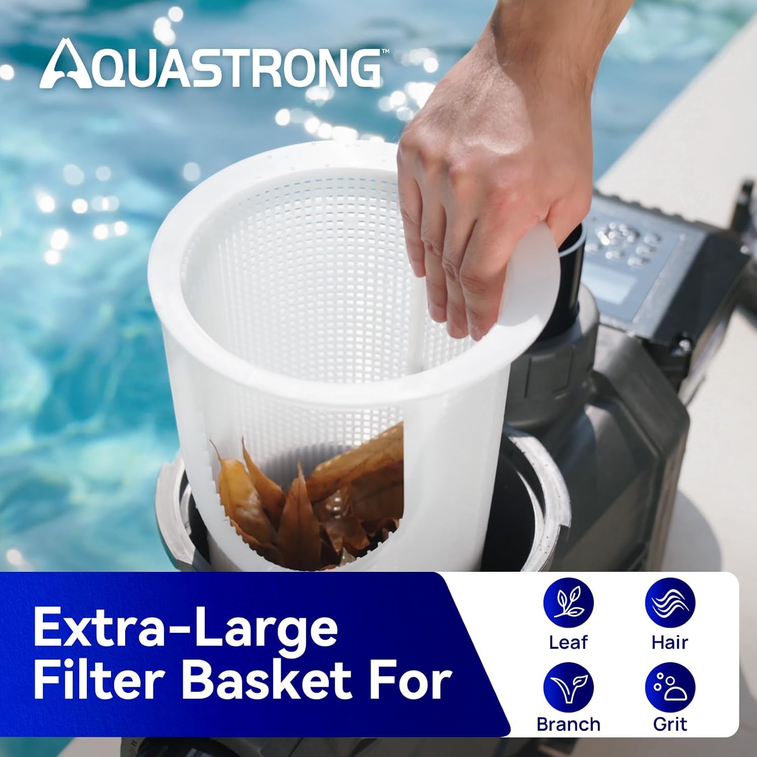 Aquastrong Variable Speed Pool Pump In/Above Pool Pump Energy Efficient High Flow Powerful Self Primming Swimming Pool Pumps with Filter Basket Matta Black