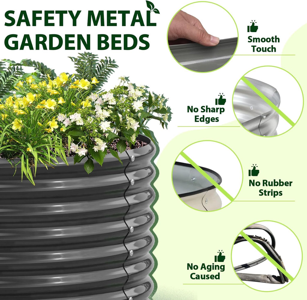 A ANLEOLIFE 8x4x2ft Galvanized Raised Garden Bed Kit  Oval Metal Deep Root Planters for Outdoor Plants Vegetables Flowers Herb  Large Bottomless  478 Gallon Capacity- Quartz Grey