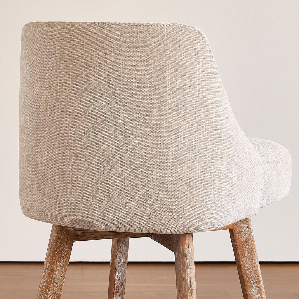 Counter Height Bar Stools,Sand-Colored Linen Comfort Fabric Bar Stool Set of 2,360° Swivel Counter Height Stools Solid Wood Legs,27'' Barstools with Contoured Backrest