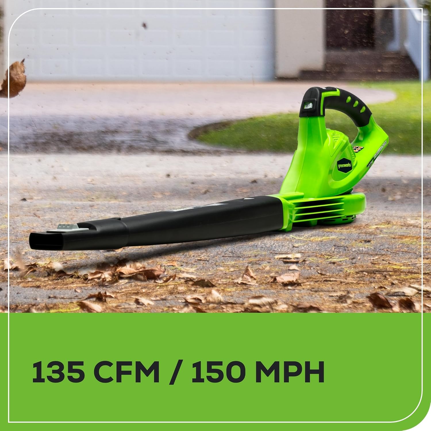 Greenworks 40V Leaf Blower/Sweeper  150 MPH / 135 CFM  Lightweight  Quiet  with 2.0 Ah Battery and Charger  Perfect for Residential Lawn Care  Leaf Blowing Debris  Dust  Light Snow  and More
