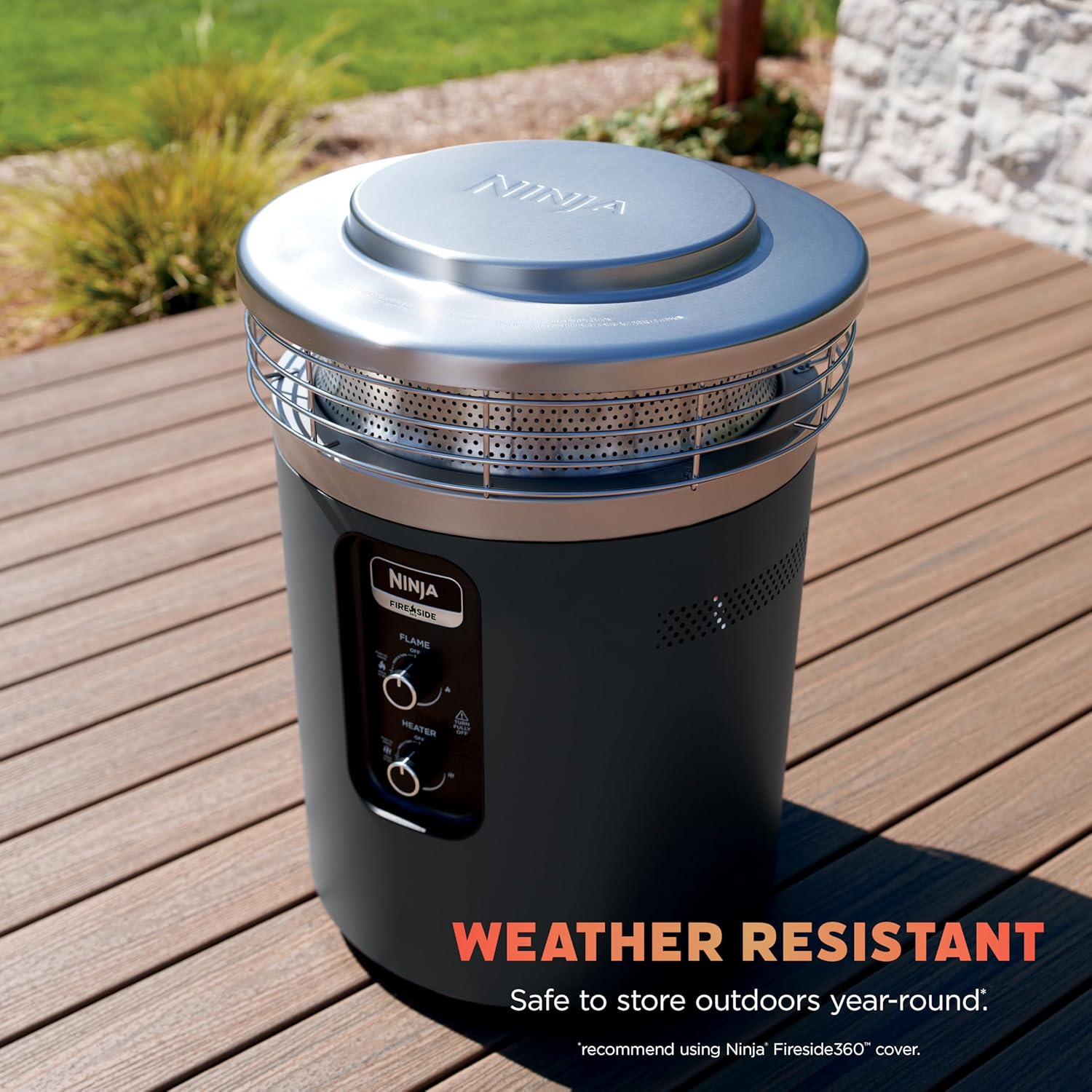 Ninja Fireside360™ Outdoor Heater & Fire Pit | 3 Modes: Flame  Heat  Flame & Heat | Portable for Patio  Deck  Camping | Easy Control Smokeless Flames | Push to Start Ignition | Charcoal | OF101AMZ