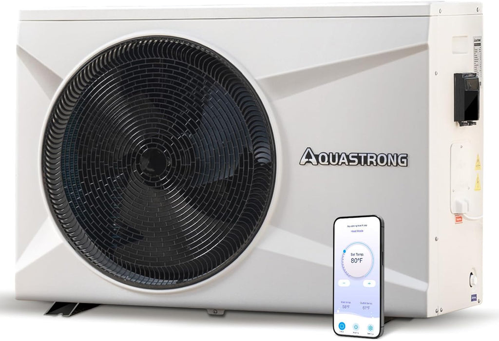 AQUASTRONG Inverter Swimming Pool Heat Pump Pool Heater for Above Ground and Inground Pool Heating and Cooling Pool Heater  Smart WiFi Control Pools Up to  9000 Gallons