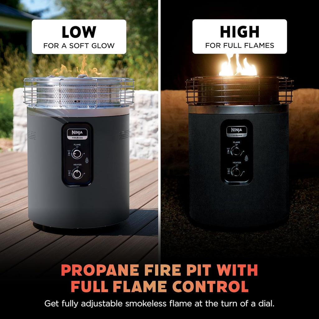 Ninja Fireside360™ Outdoor Heater & Fire Pit | 3 Modes: Flame  Heat  Flame & Heat | Portable for Patio  Deck  Camping | Easy Control Smokeless Flames | Push to Start Ignition | Charcoal | OF101AMZ