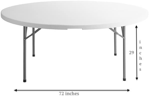 PRO&Family 72" Round Table, Plastic, White, Folding, Heavy Duty, Indoor/Outdoor, 10 Seating Capacity