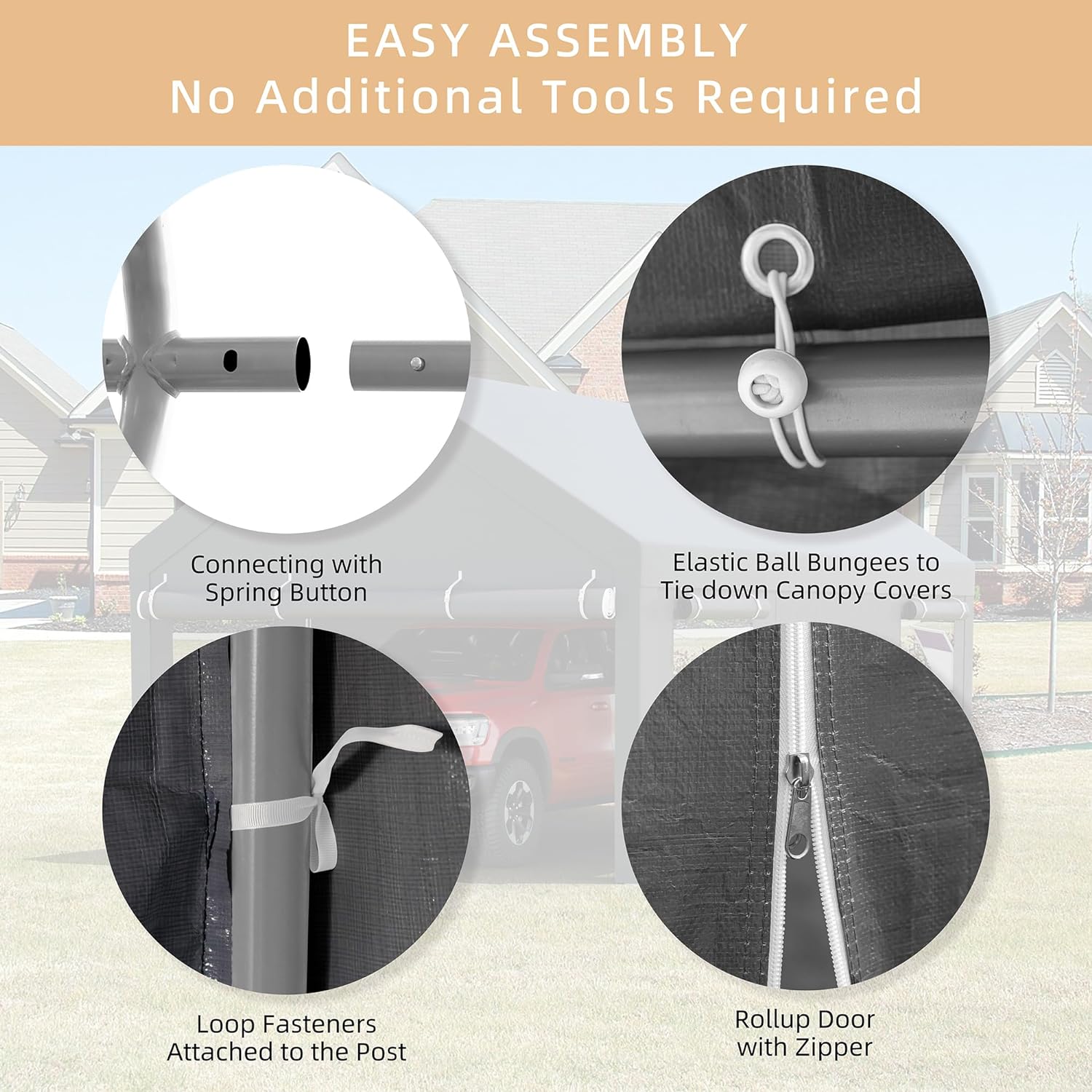 JY QAQA Carport  12x20 FT Heavy Duty Carport with Removable Side Walls and Doors  Portable Garage with Roll-Up Window and Sandbags  Car Canopy with All-Season Tarp for Cars  Trucks  Boats  Grey