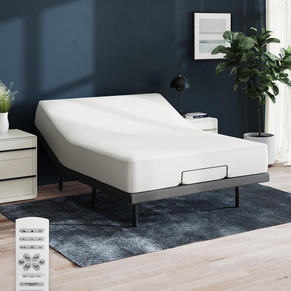 Nectar Full Adjustable Base & 12” Hybrid Mattress (New Version) - Head & Foot Incline - Medium Firm Memory Foam & Coils - Cooling Top Layer - 3 Massage Settings - 365-Night Trial & Forever Warranty