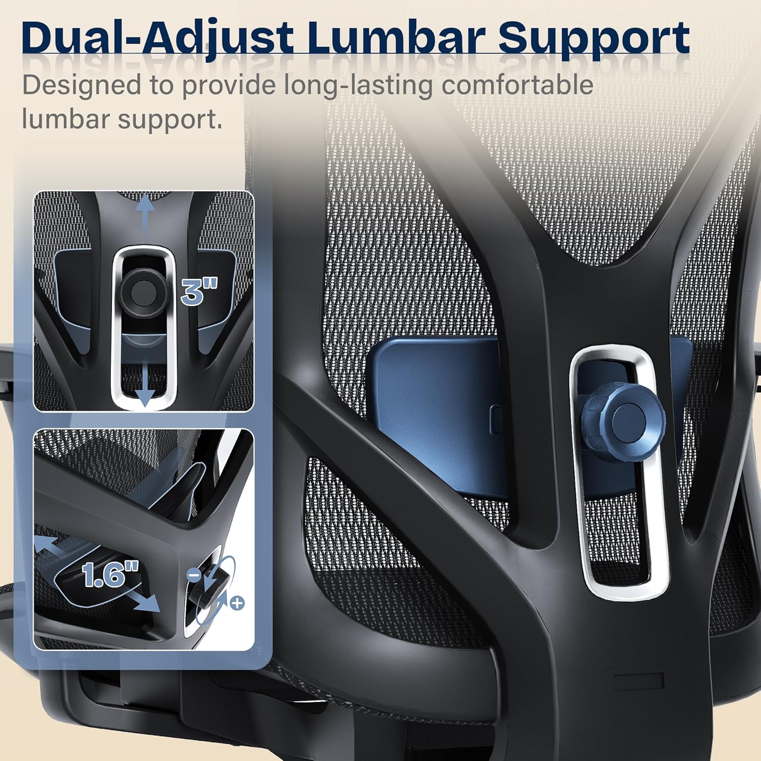 Ergonomic Office Chair, Mesh Computer Desk Chairs with Adjustable Lumbar Support, 3D Armrests, Tilt Function, Comfy Wide Seat, Swivel Executive Work Task Chair for Company and Home