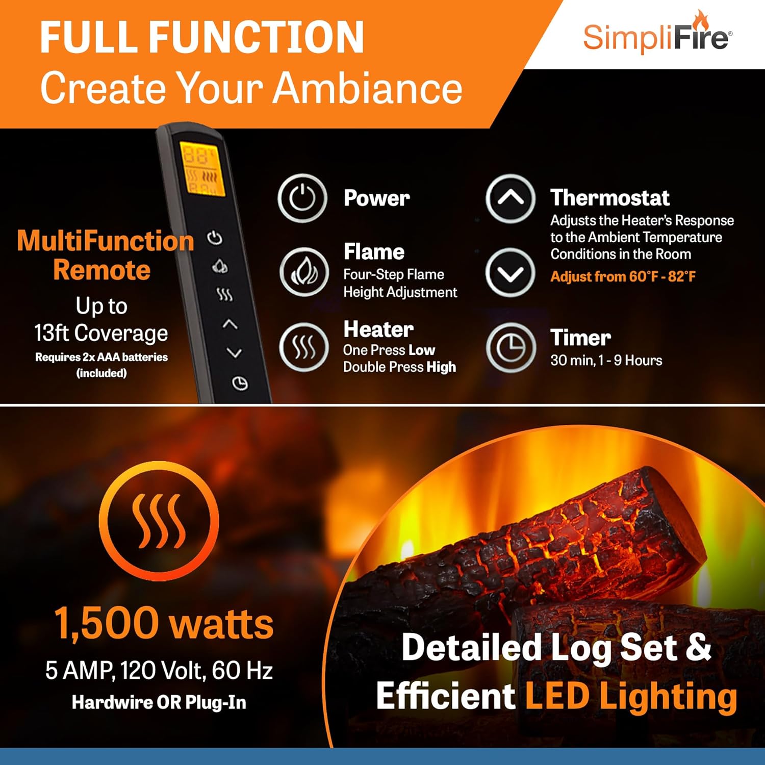 SimpliFire 25-Inch Built-in Electric Fireplace (SF-INS25)