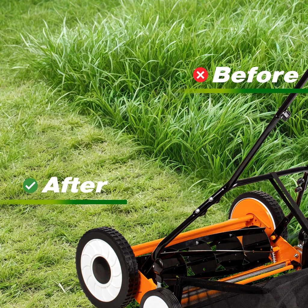 Walensee 20-Inch 5-Blade Push Reel Lawn Mower  Cordless Manual Reel Lawn Mower Walk-Behind Steel Lawn Mowers with Removable 11.8-Gallon Grass Catcher  Sponge Grip  9-Position Cutting Height Adjustment