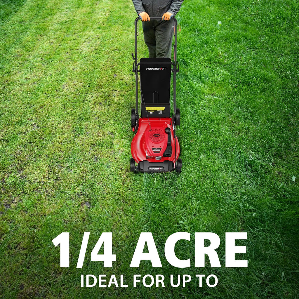 PowerSmart 21" 2-in-1 Push Lawn Mower  144cc Engine Mulching  Bagging  High Wheels  Lightweight and Easy Assembly 6 Cutting Height  Lightweight for Garden Yard