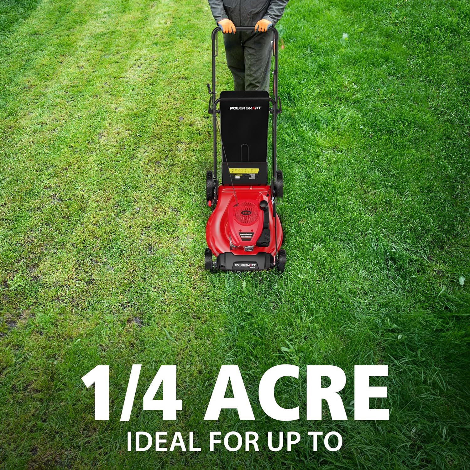PowerSmart 21" 2-in-1 Push Lawn Mower  144cc Engine Mulching  Bagging  High Wheels  Lightweight and Easy Assembly 6 Cutting Height  Lightweight for Garden Yard