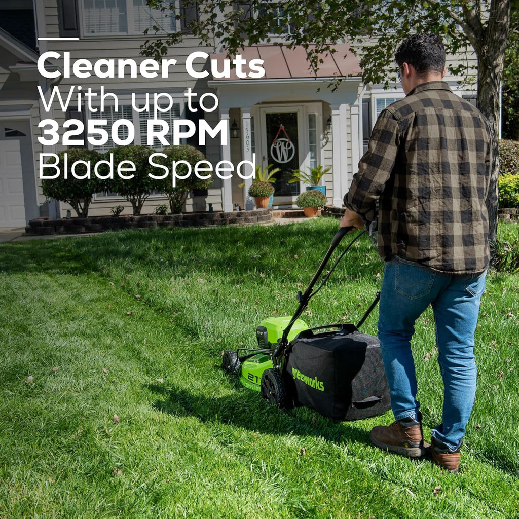 Greenworks 48V (24V x 2) 21" Cordless Battery Self-Propelled Lawn Mower w/Two (2) 5.0Ah USB Batteries & Charger 24V 12" Cordless Battery String Trimmer/Edger (Tool Only) Kit